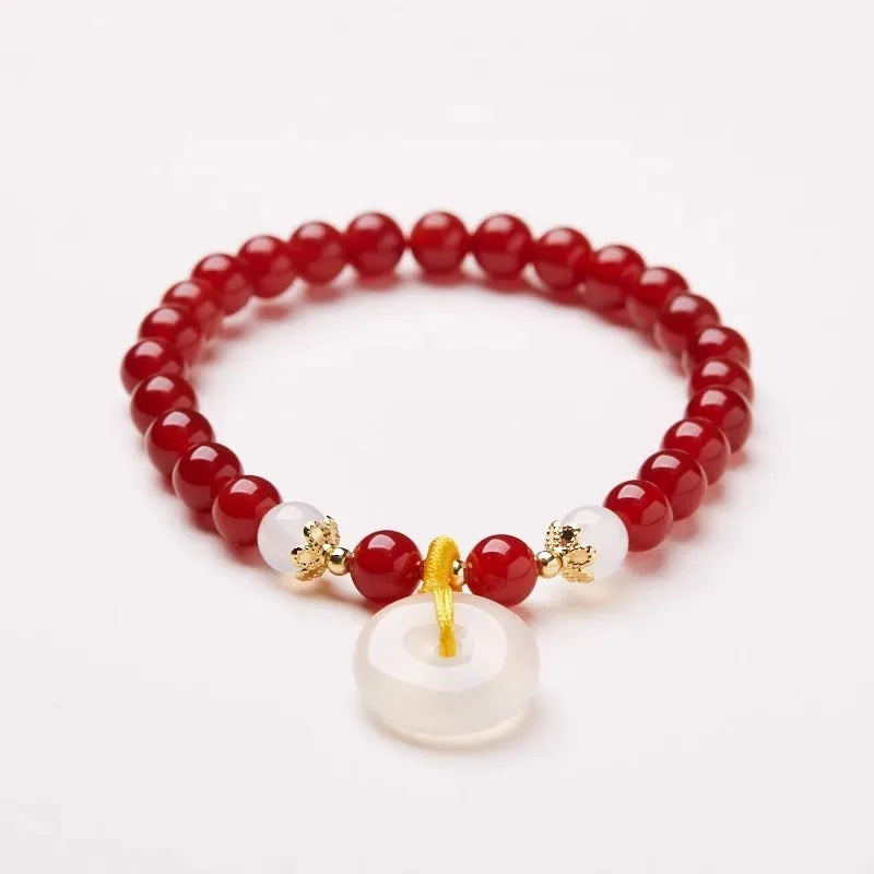 Natural jinsi jade bracelet with safety buckle and 6mm peace clasp beads in Chinese style