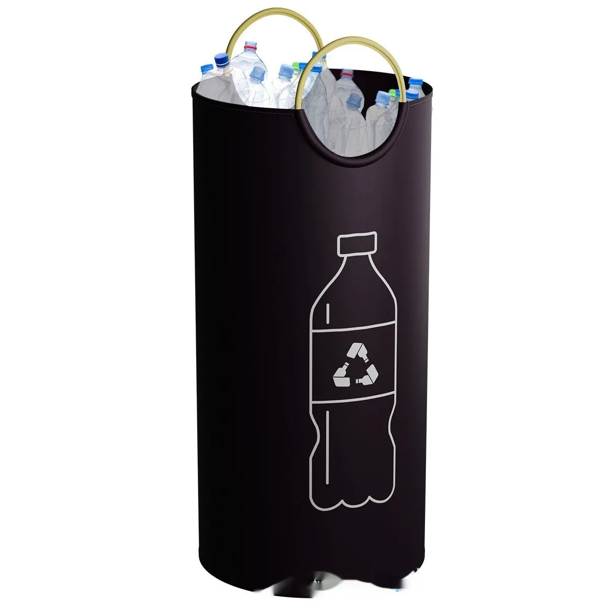 Round collapsible portable trash can with a plastic bag liner, shown next to its 38cm x 72cm dimensions.