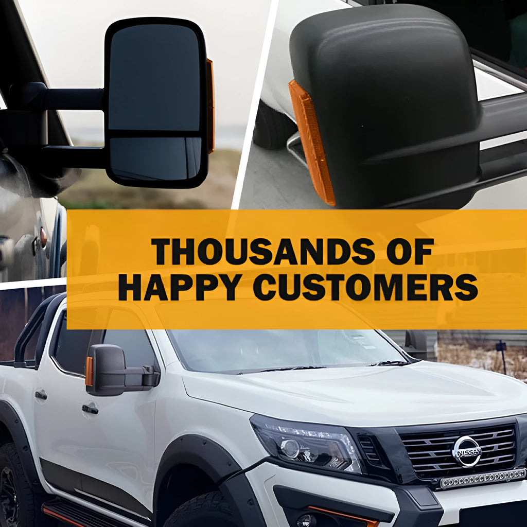 Black electric exterior rear vision mirrors for D23 NP300 2015-on vehicles
