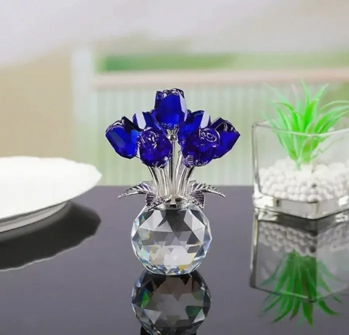 Geometric K9 crystal glass rose decoration in a choice of seven colours on a plain background.
