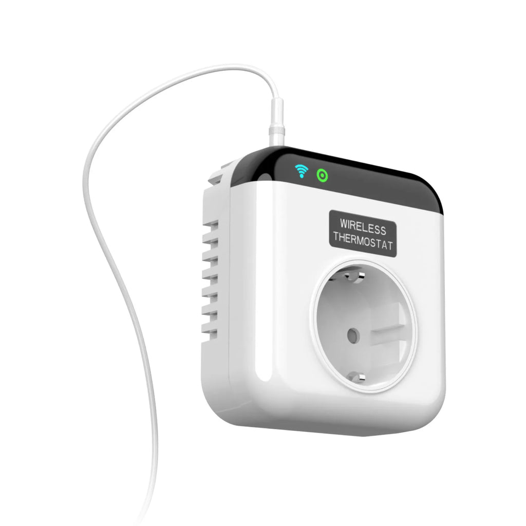 White thermostatic smart socket with remote and voice control, EU standard, 16A overload protection, ABS casing
