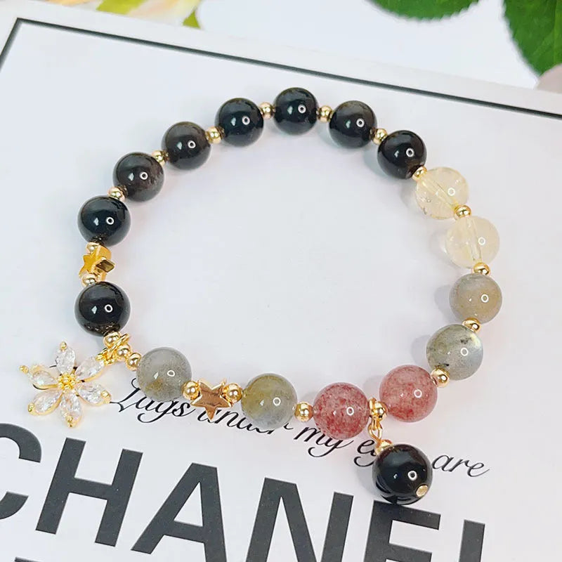 Sweet cool style silverstone bracelet for women with electroplating finish in flower colour variant