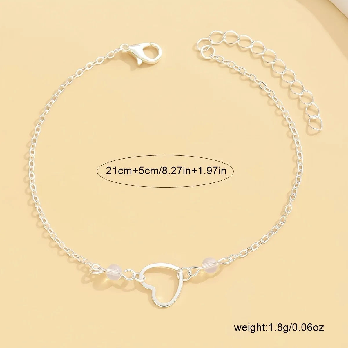 Gold and silver adjustable anklet with heart pendant for women