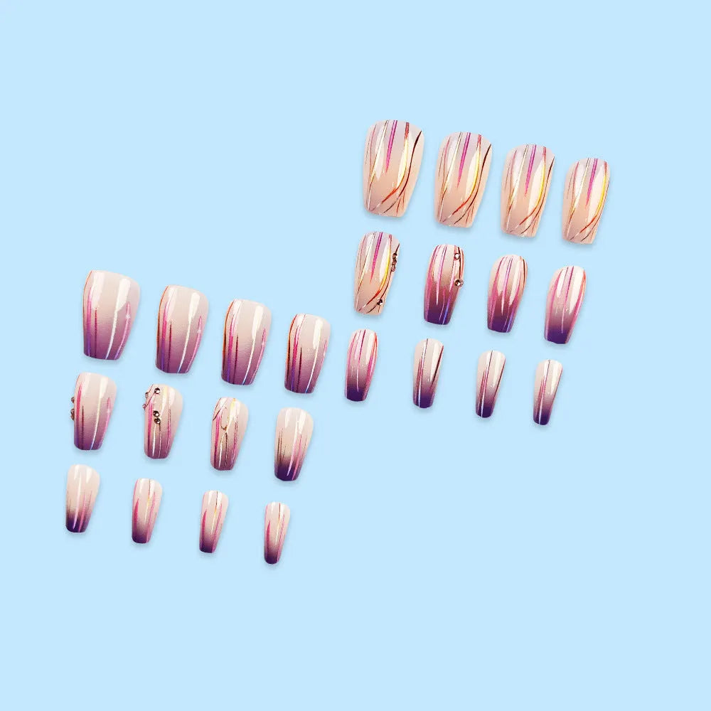 Magic purple line gradient starry sky nail stickers with jelly glue for short nails