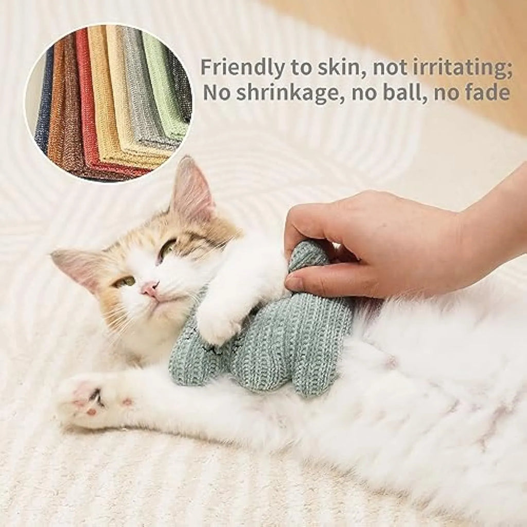 Cyan and light coffee plush cat chew toy with bell and catnip inside