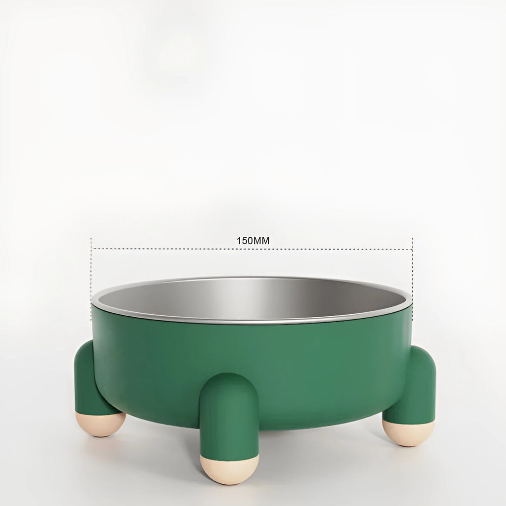 Green stainless steel pet bowl with a high foot and non-slip silicone base ring