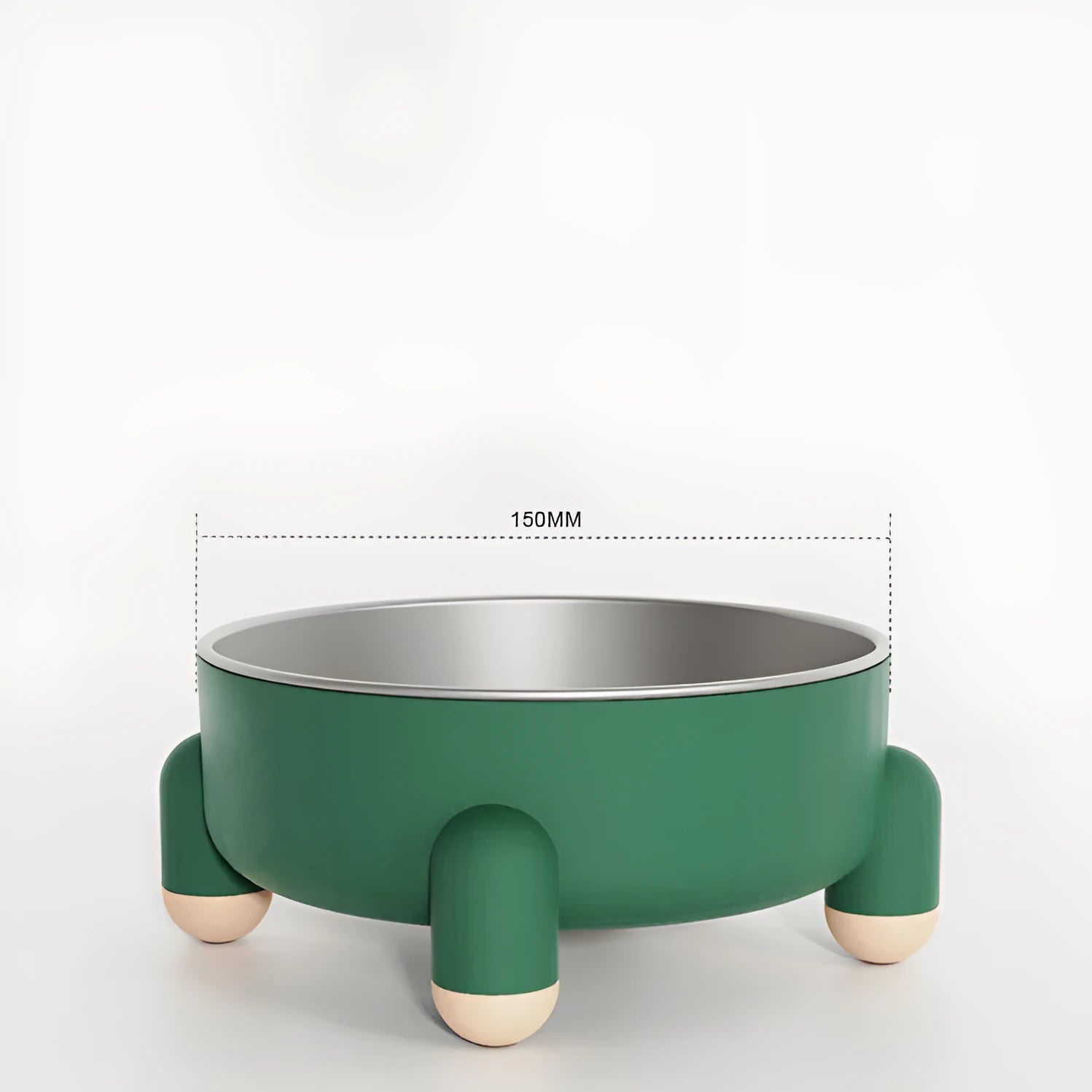 Green stainless steel pet bowl with a high foot and non-slip silicone base ring