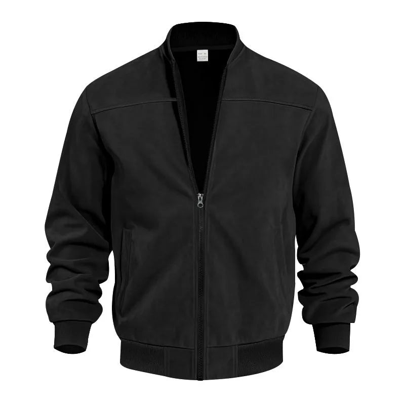Men's plus size suede zip-front jacket in polyester fabric with cotton lining