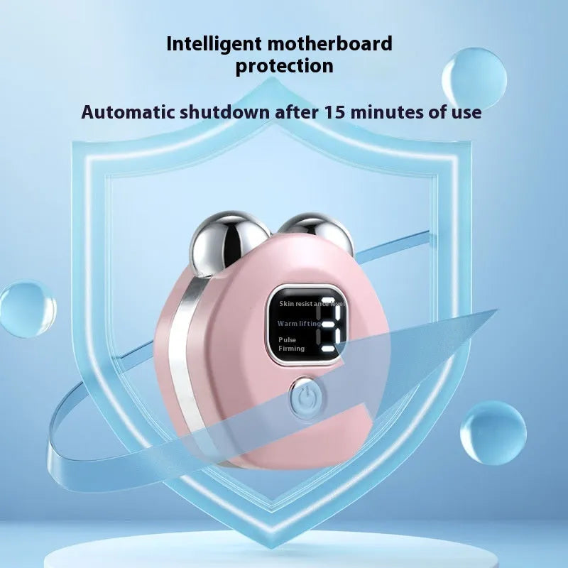 Portable white handheld facial massage instrument with double rollers and a charging cable