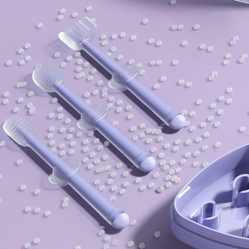 Purple silicone gel pet toothbrush for cleaning dog and cat teeth
