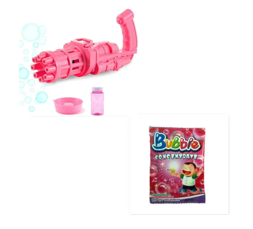 Children's bubble machine toy in pink gold or black colours with realistic gun design