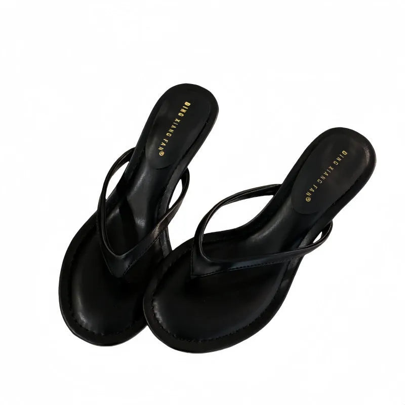 Women's stiletto flip-flop sandals round toe open-toed summer rubber sole camel colour