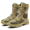 Men's black and camouflage mesh upper combat boots in plus sizes with high-top design