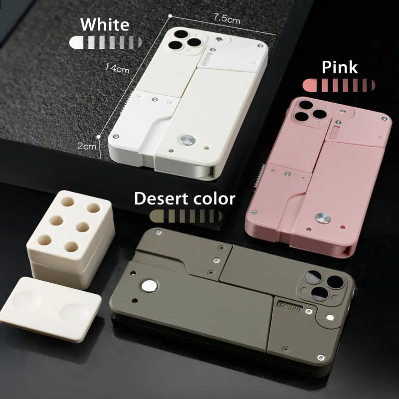Folding mobile phone dart blaster toy with soft foam bullets in pink