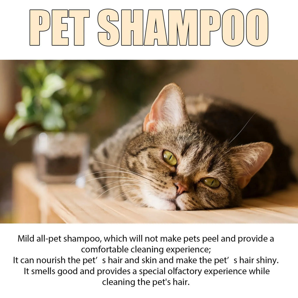 Mild dog shampoo bottle in 100ml and 300ml sizes for gentle coat cleansing
