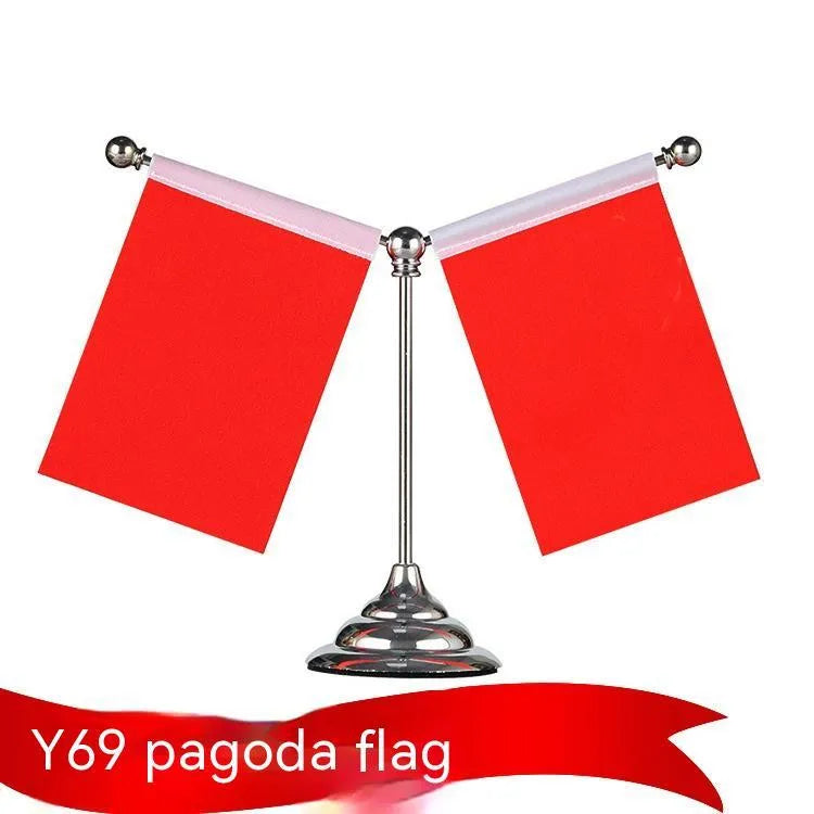 Red flag on telescopic rod car dashboard decoration with metal base simple style
