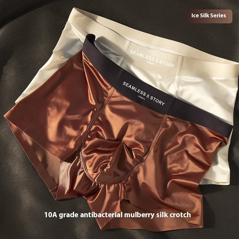 Men's ice silk satin underwear in mid-waist style showing colour options