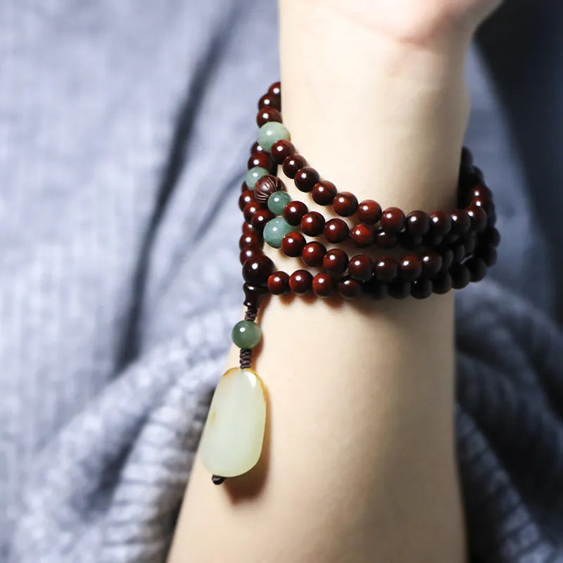 Pterocarpus Santalinus 108 6mm beads Hotian jade pendant rosewood bracelet unisex carved
