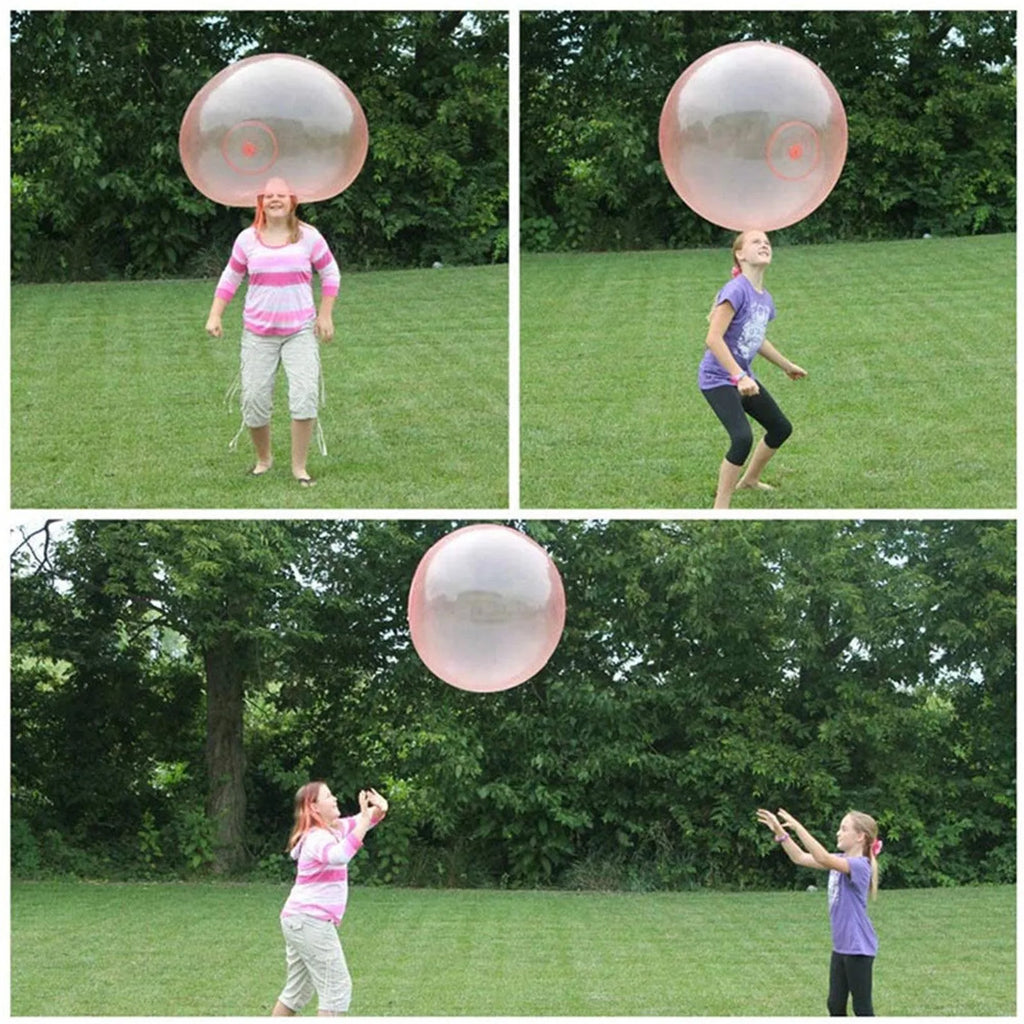 Inflatable bouncy ball in pink and yellow showing TPR material with 120cm diameter for party play