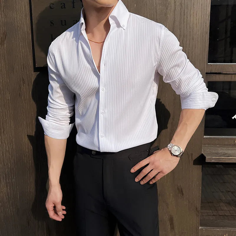 Men's striped long sleeve V-neck cardigan shirt in regular fit for casual wear
