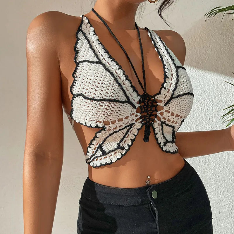 Women's classic black and white two-piece bikini swimsuit free size
