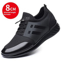 Men's black height increase casual sneakers with genuine leather uppers and hidden heel elevation