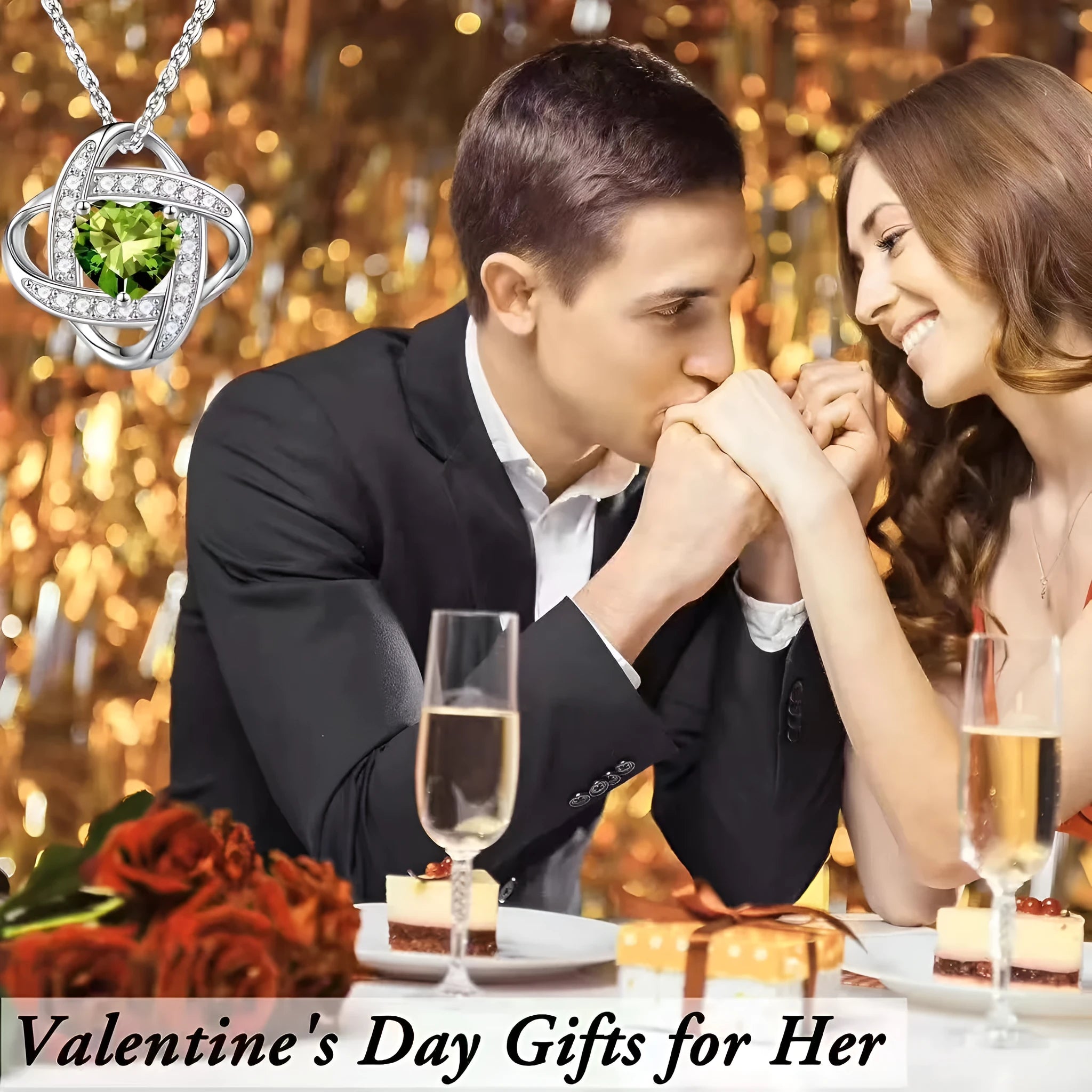 Ladies love necklace with heart shape pendant in platinum electroplated finish on copper chain