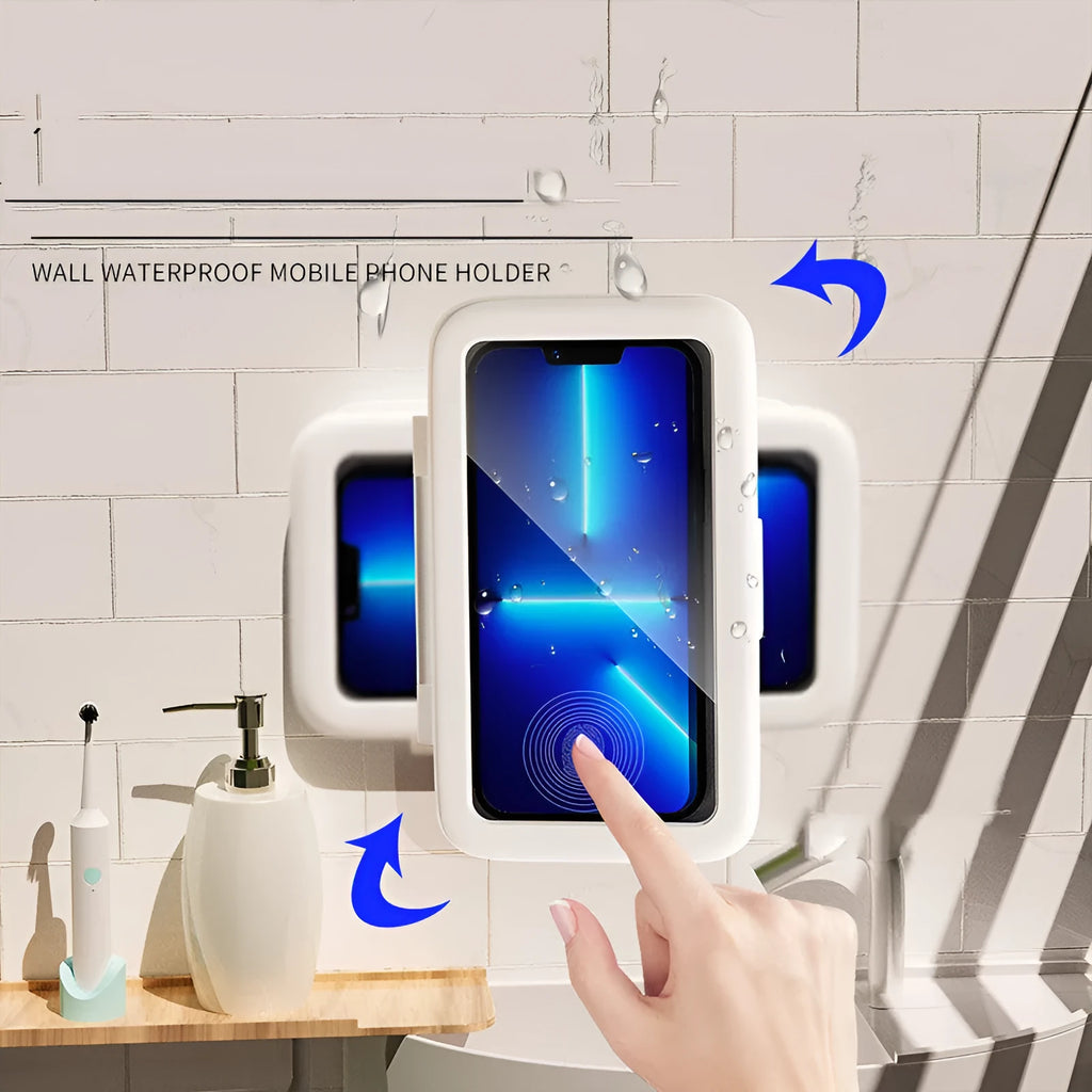 Waterproof shower phone holder with touch screen in white, pink or black colours