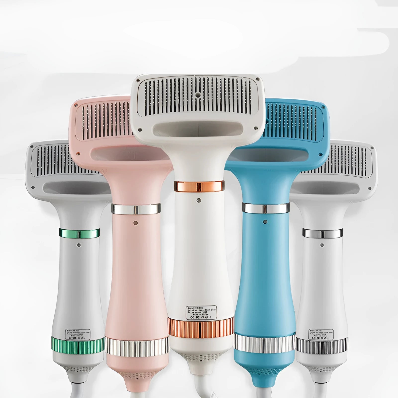 Pink household dog teddy pet hair dryer with one-key hair removal and 2m cord on a grooming table