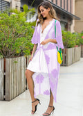 Light purple lace embroidery beach cover-up dress with cotton lining for swimming