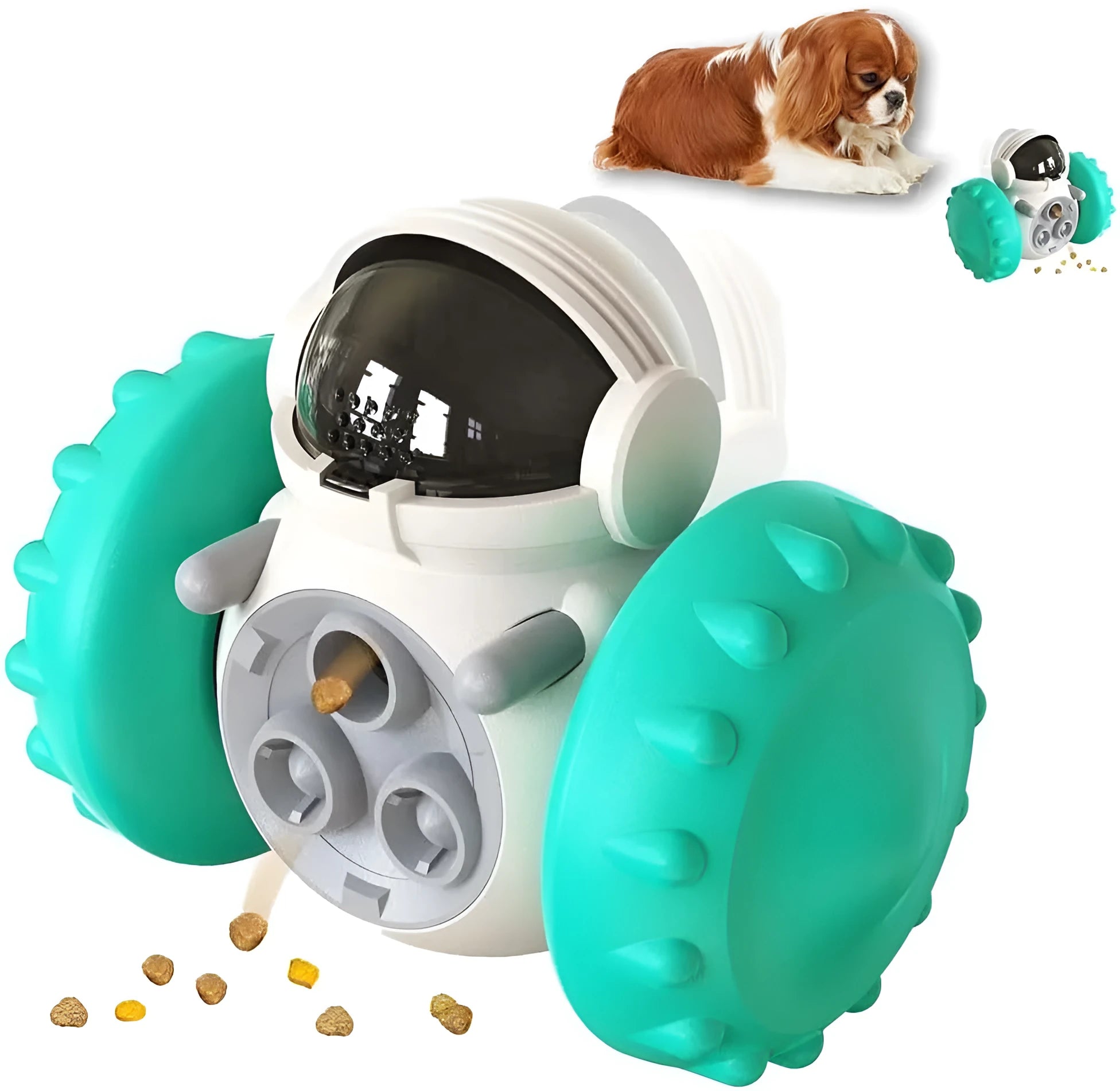 Robot-design tumbler treat dispenser toy for small dogs and cats in assorted colours
