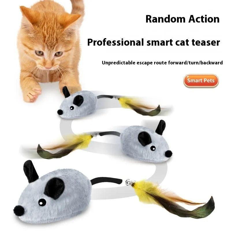 Intelligent charging simulation electric mouse cat teaser toy in gray with double tail decoration