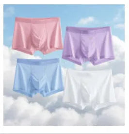 Ultra-thin ice silk seamless men's boxer briefs in various colours on a white background.