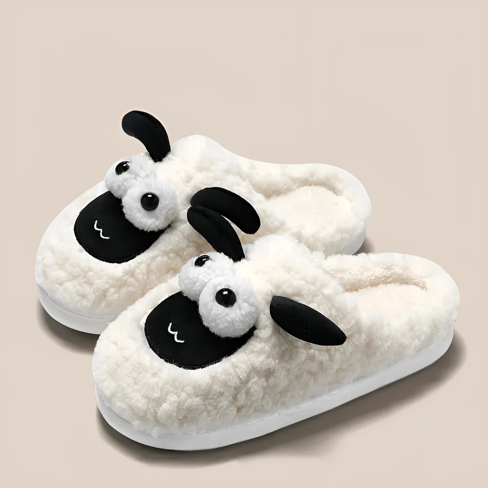 Slip-on thermal cotton slippers in brown with suede uppers and sewn PVC soles