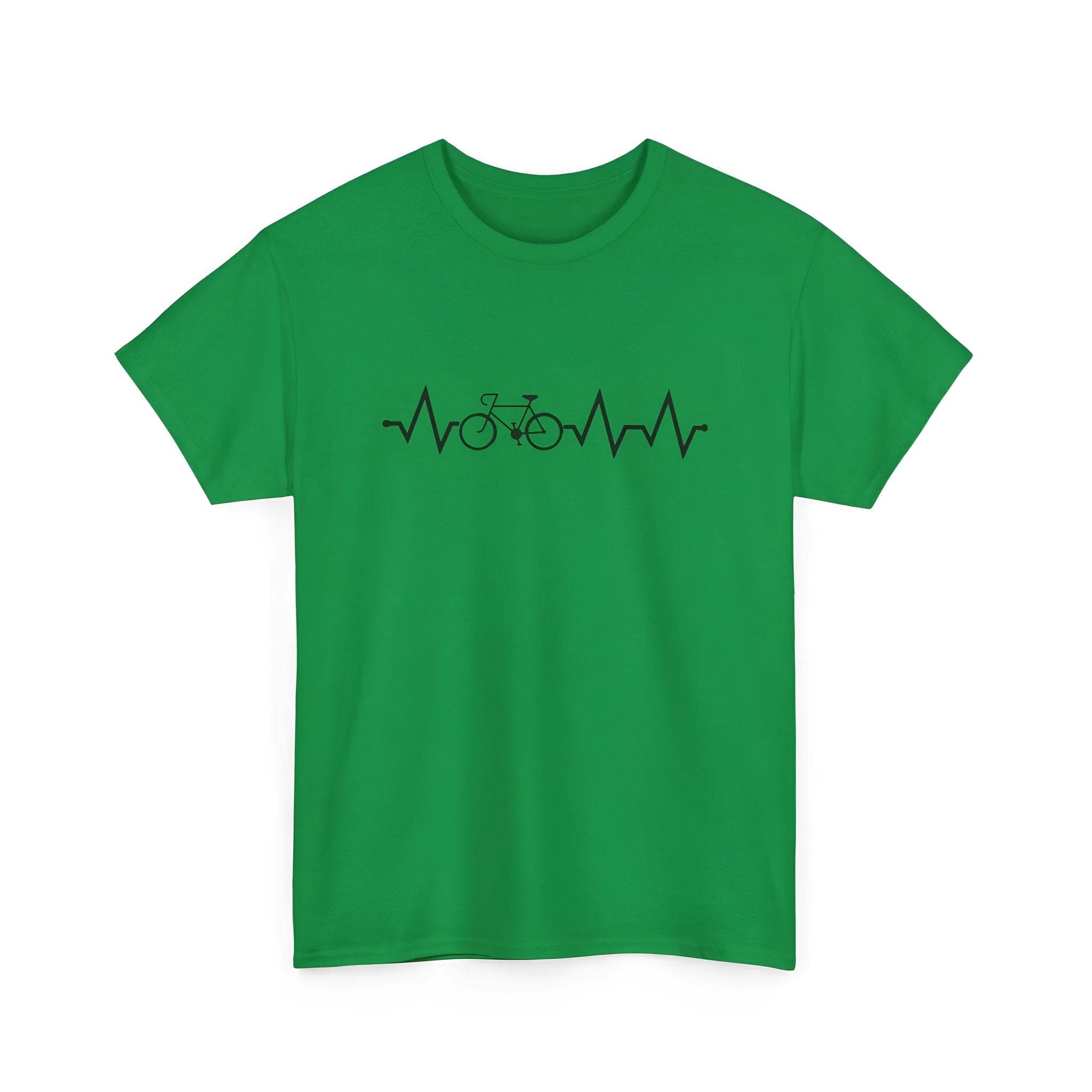 Green cotton short-sleeve t-shirt with a creative white letter print pattern on the front.
