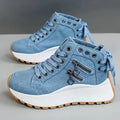 Women's high-top platform casual shoes round toe artificial PU in black, blue, or khaki