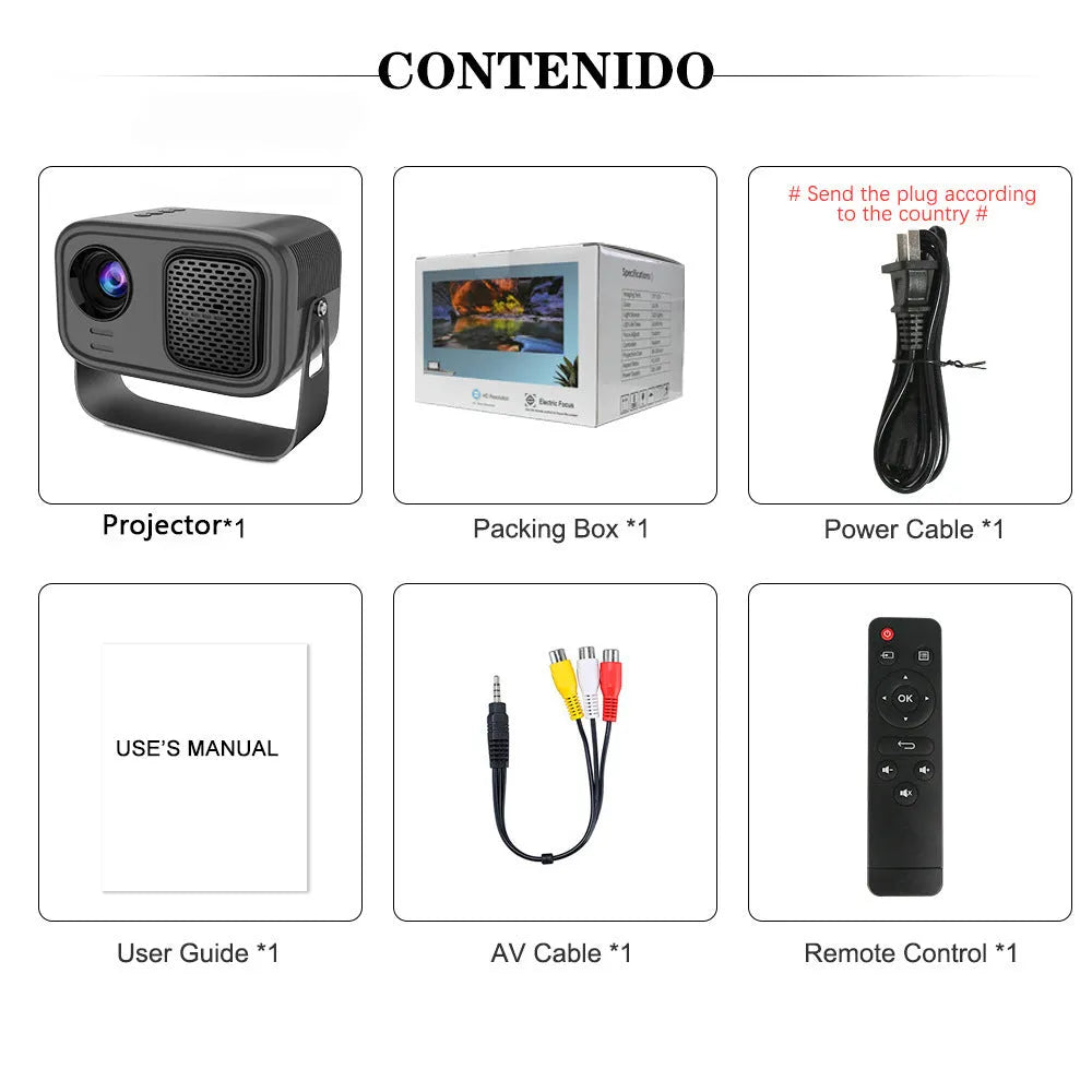 Black HD smart portable projector with Android system and remote control