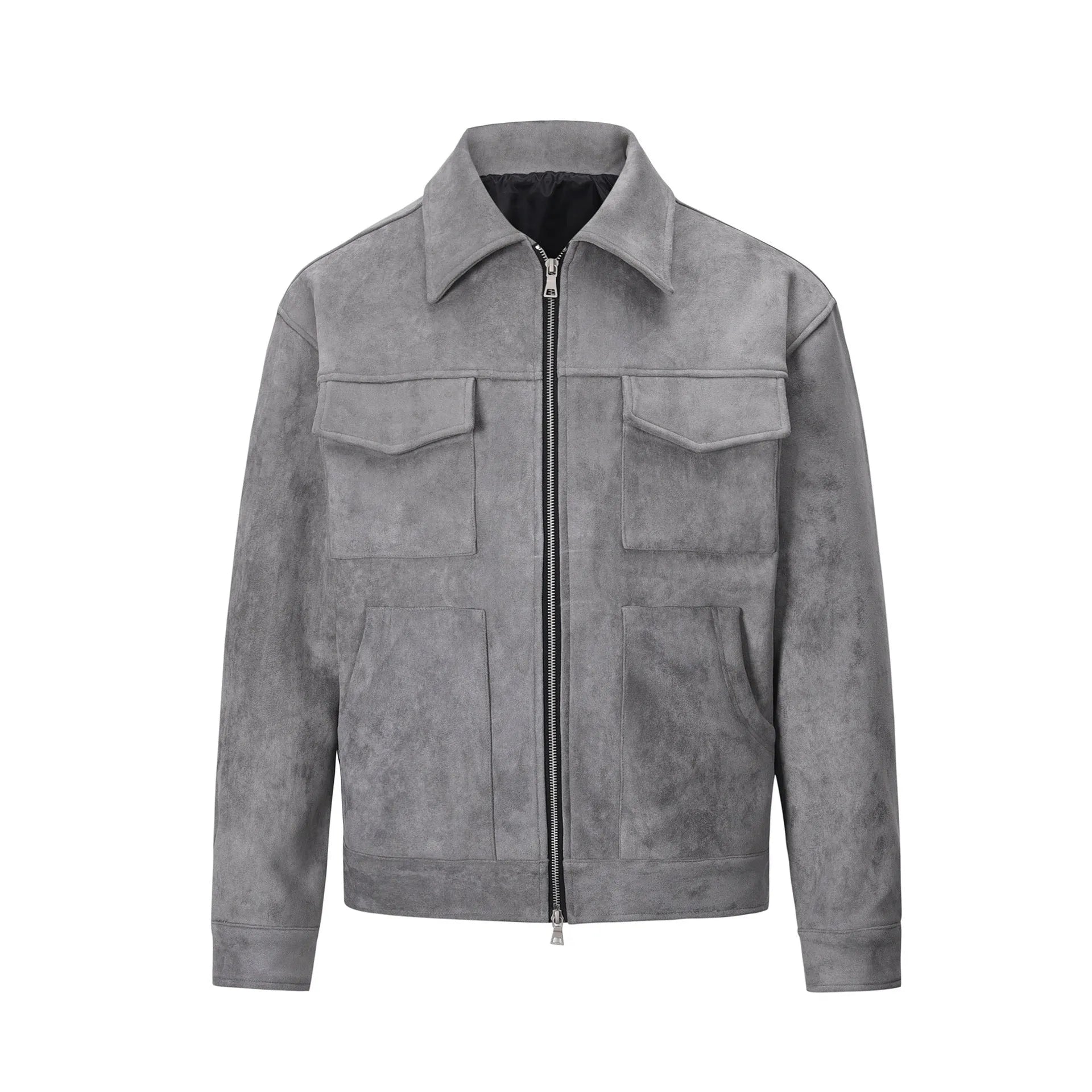 Thickened zipper big pocket jacket in slim fit, camel colour, with long sleeves and straight hem