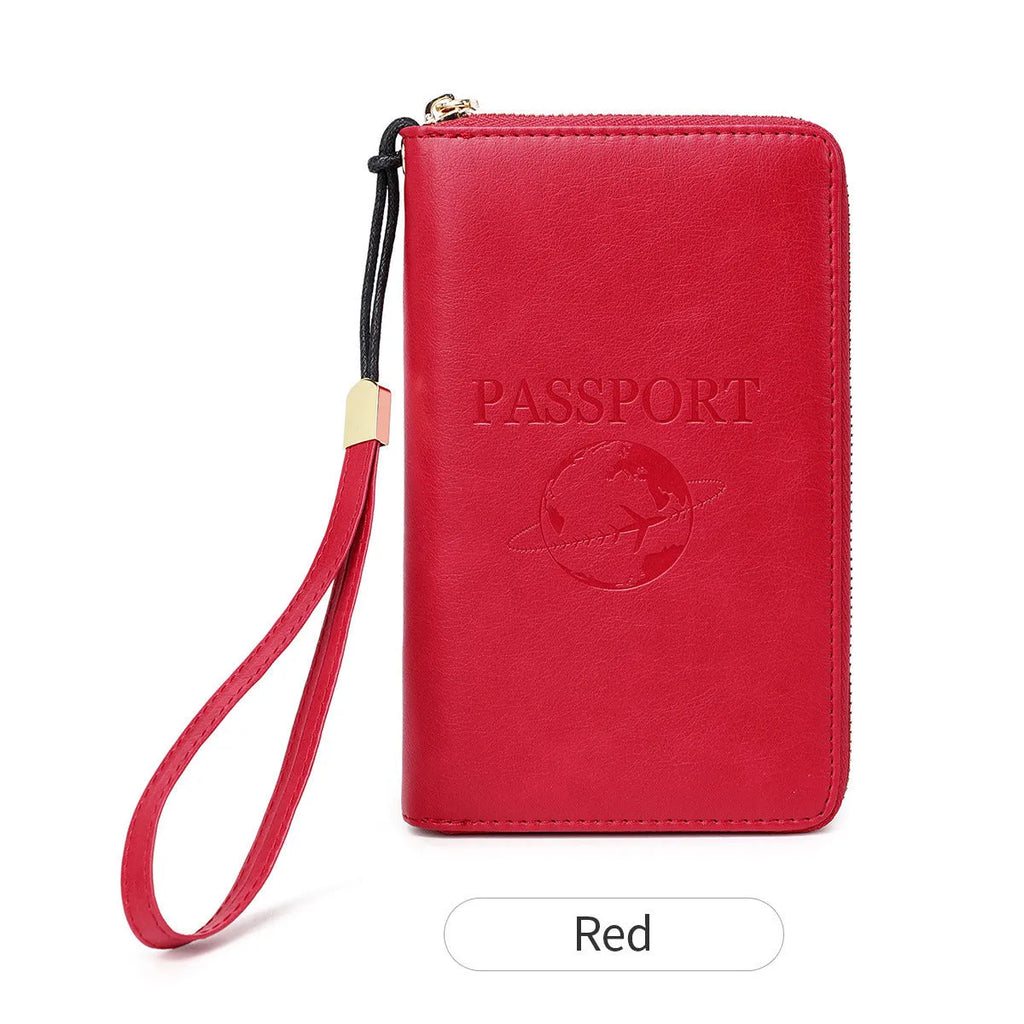 Multifunctional waterproof PU travel document organiser with letter design, 18.5x2.5x11cm in black