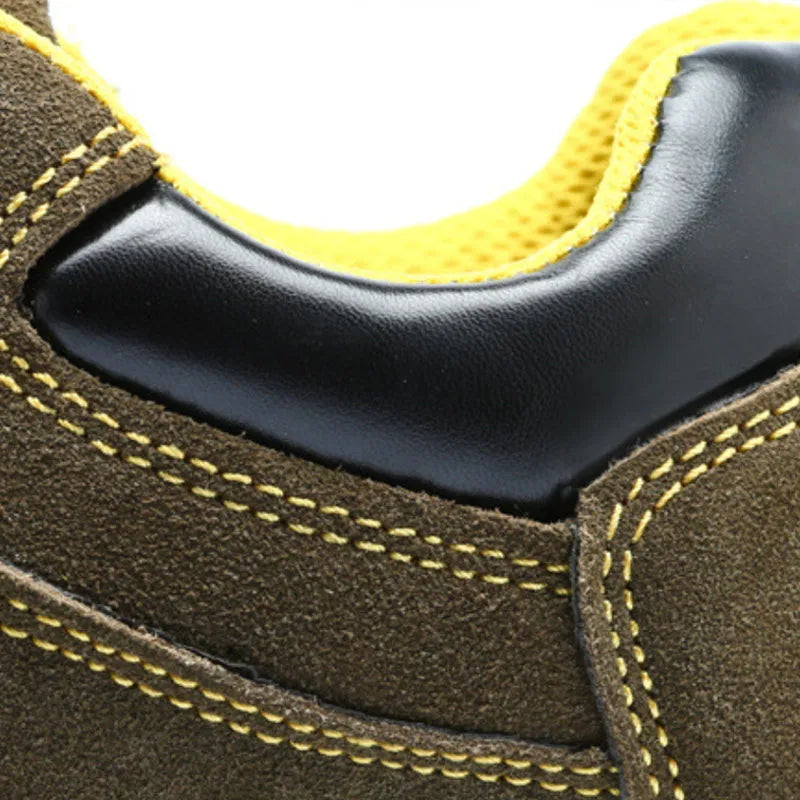 Men's steel toe safety shoes in cow suede with leather solid bottom and non-slip sole
