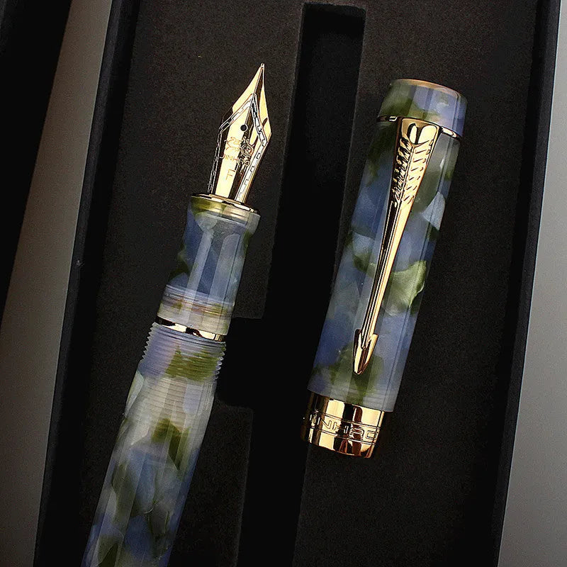 Deep bath green metal ballpoint pen shown with a choice of fine, medium, and art tip options.