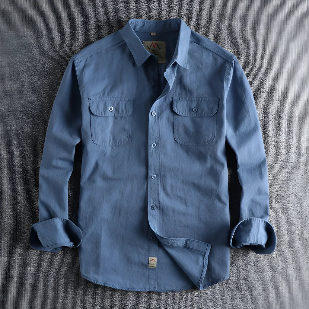 Men's cotton long sleeve cardigan style shirt in light blue solid colour