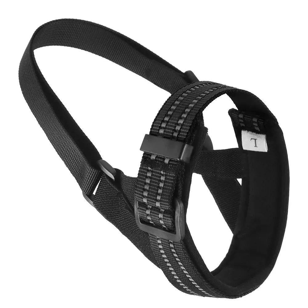 Anti-biting reflective dog muzzle for medium large dogs, adjustable nylon with breathable mesh, available in black blue khaki red