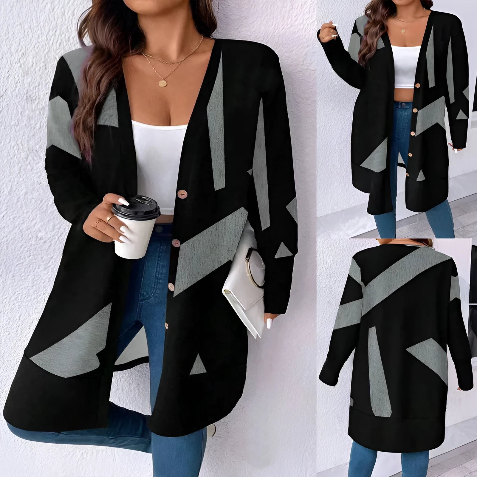 Black loose casual plus size knitwear cardigan with button stitching in Japanese Korean style