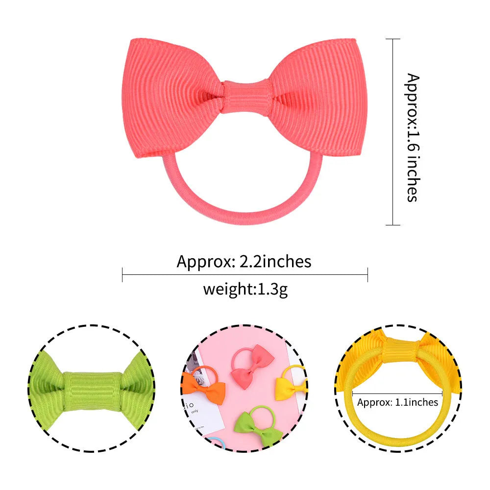 80 piece set of baby hair ties with multi-coloured grosgrain ribbon bows on soft elastic bands