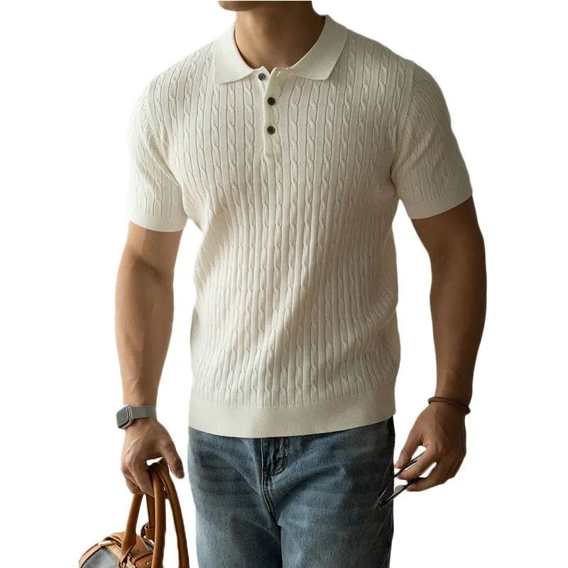 Men's short-sleeve business top in black, white, or khaki colours with Asian sizing options