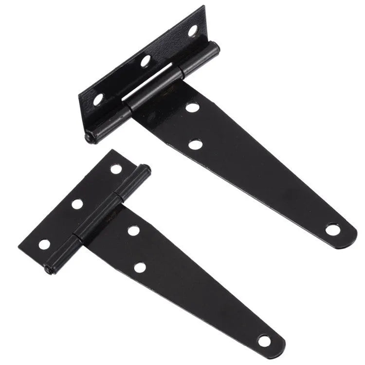 Fixed T-shaped iron hinge for wooden doors, shown in straight arm design.