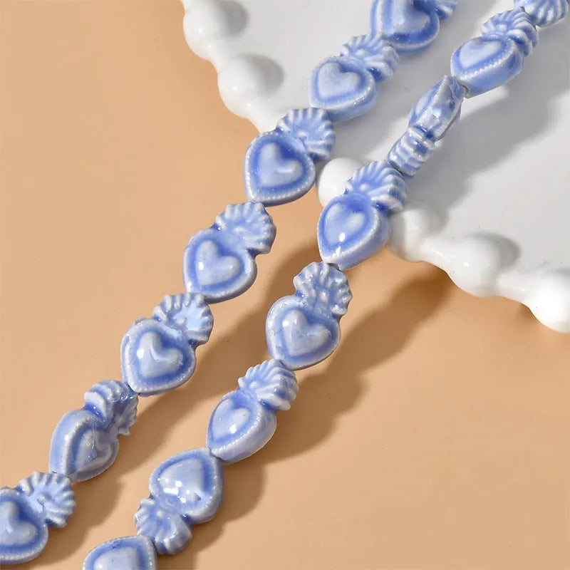 Ceramic love heart beads in assorted colours, 10x15mm with 1.7mm hole, 20-piece pack