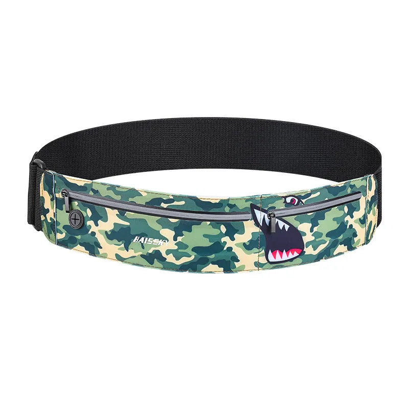 Waterproof 8-inch waist bag in classic black, heather gray, or camouflage crocodile for outdoor sports