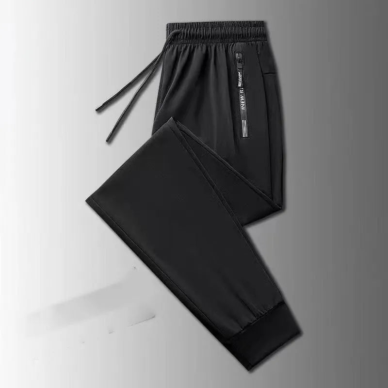 Men's thin ice silk polyester loose fit trousers in black legging style